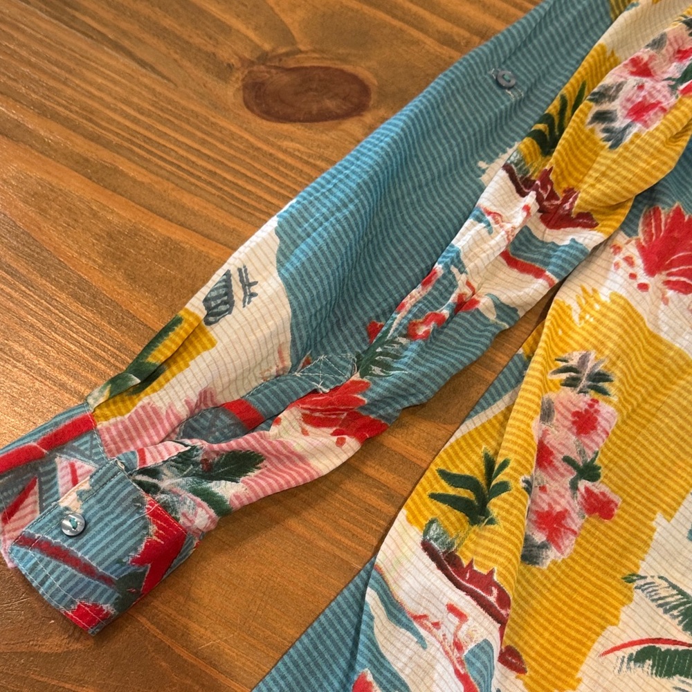 Women’s Blue Tropical Print Swim Coverup Shirt - Picture 7 of 9